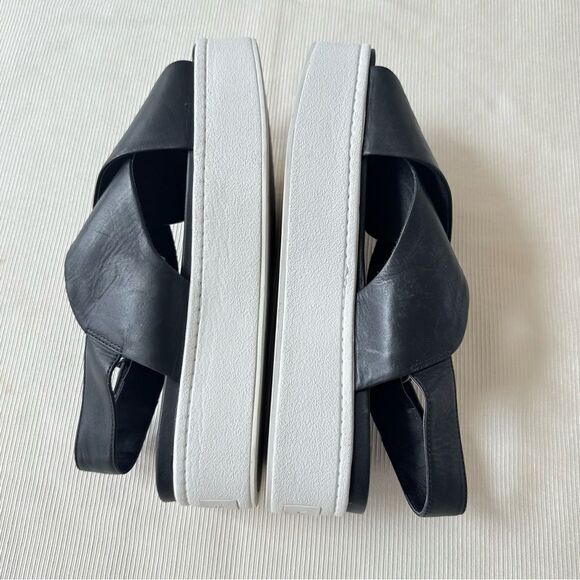 Vince Womens Sandals Weslan Crisscross Leather Platform Comfort Black Leather 8 - Picture 6 of 7